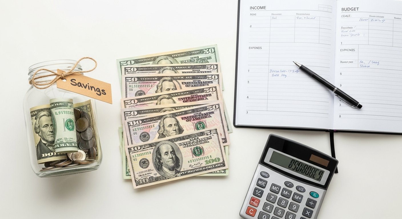 Emergency fund and sinking funds represented by money in labeled jars for financial goals