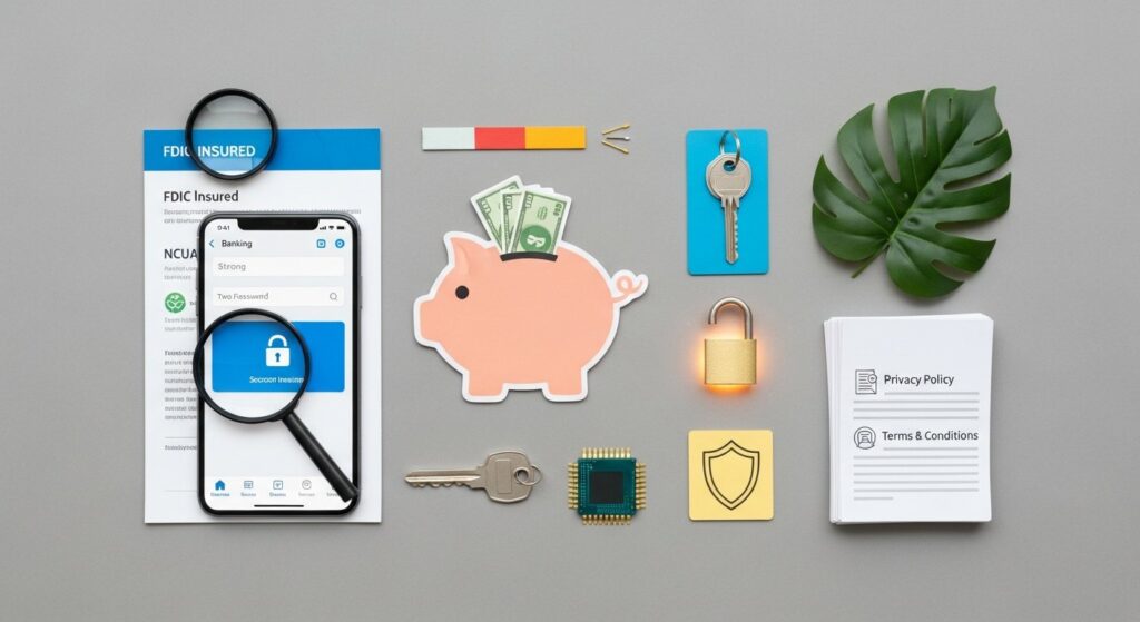 Illustration of secure online banking on smartphone and laptop for personal finance and fintech safety