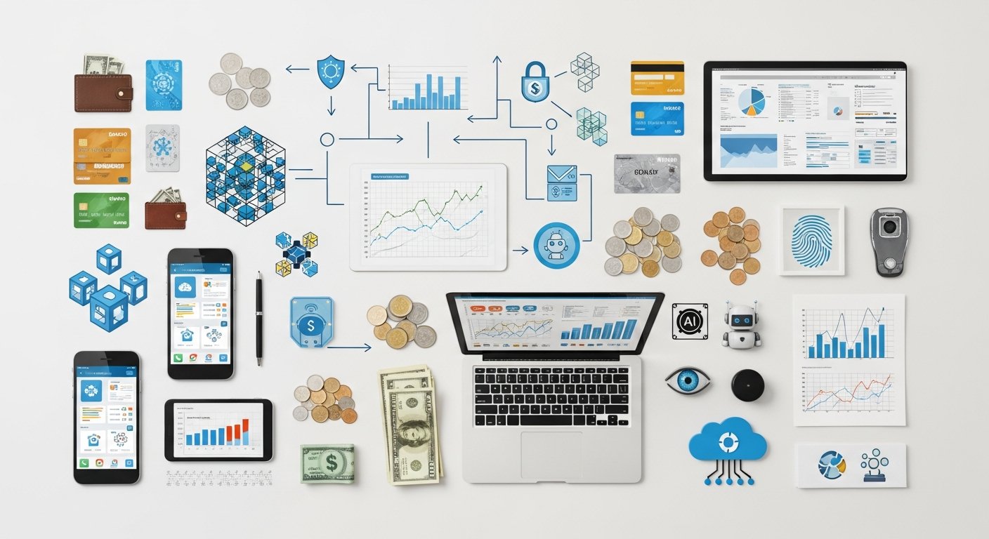 Featured illustration: fintech and personal finance concepts — mobile banking, digital payments, and financial analytics